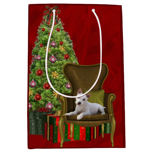 White Jack Russell Christmas Medium Gift Bag (Front)