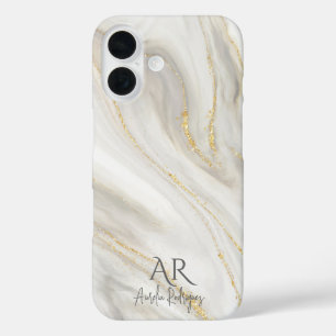 White Jade Marble Gold Glitter Customisable iPhone 16 Case