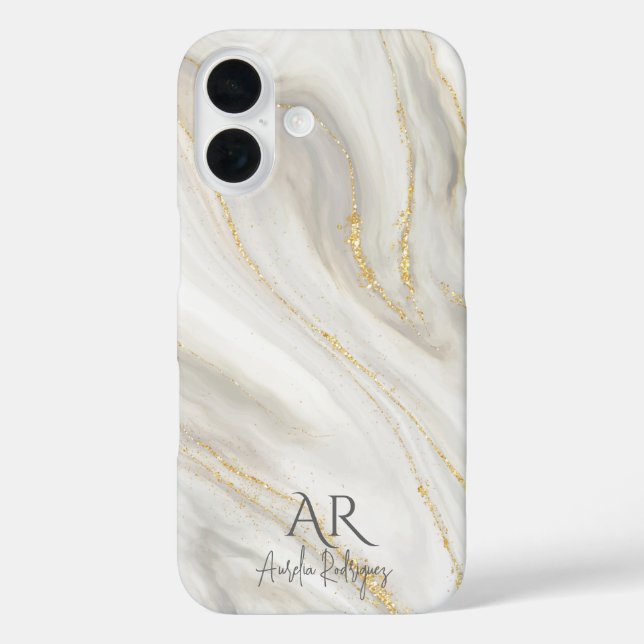 White Jade Marble Gold Glitter Customisable Case-Mate iPhone Case (Back)