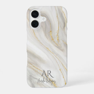 White Jade Marble Gold Glitter Customisable iPhone 16 Case