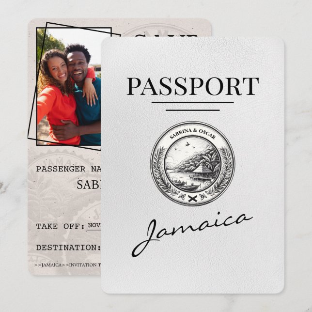 White Jamaica Passport Save The Date (Front/Back)
