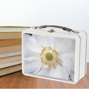 White Japanese Anemone Floral Metal Lunch Box
