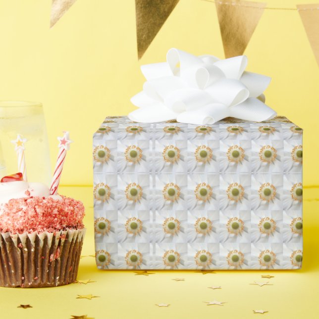 White Japanese Anemone Floral Pattern Wrapping Paper (Birthday Party)