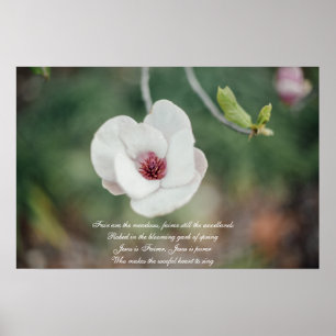 White Japanese Magnolia Flower with Old Hymn Poster
