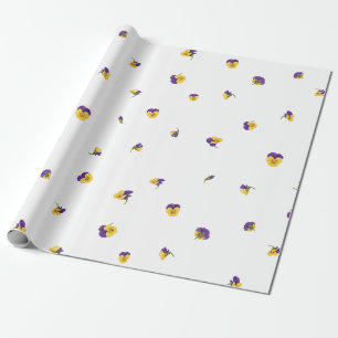 White Japanese Purple Yellow Viola Floral Pattern Wrapping Paper