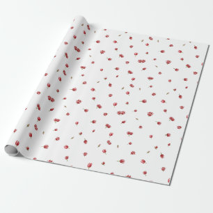 White Japanese Red Tulip Floral Pattern クッション Wrapping Paper