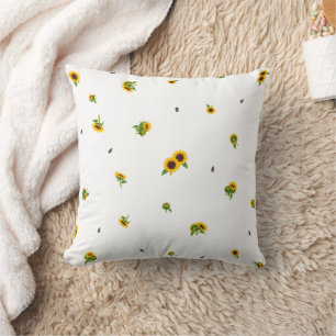 White Japanese Sunflower Floral Pattern Cushion
