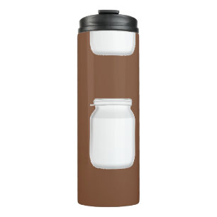 White jars on brown thermal tumbler