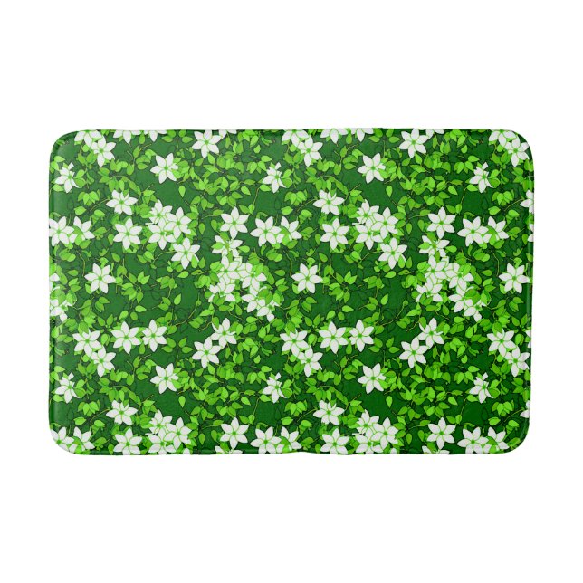 White Jasmine Among Green Leaves Bath Mat (Front)