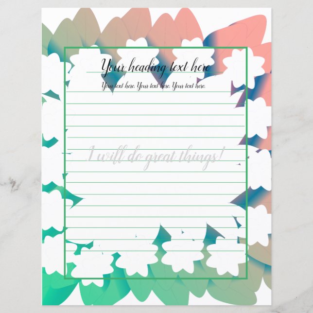 White Jasmine Floral Lined Writing Paper (Front)