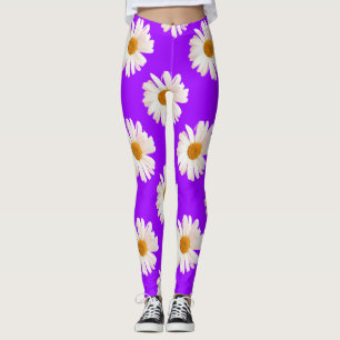 White jasmine on neon purple background leggings