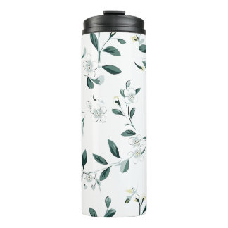 White Jasmine Pattern Thermal Tumbler