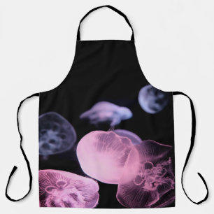 WHITE JELLYFISH IN WATER WITH BLACK BACKGROUND APRON