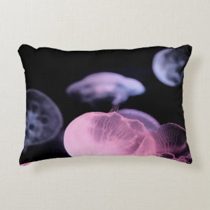 WHITE JELLYFISH IN WATER WITH BLACK BACKGROUND DECORATIVE CUSHION