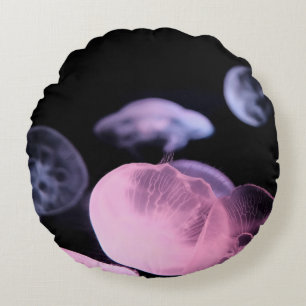 WHITE JELLYFISH IN WATER WITH BLACK BACKGROUND ROUND CUSHION