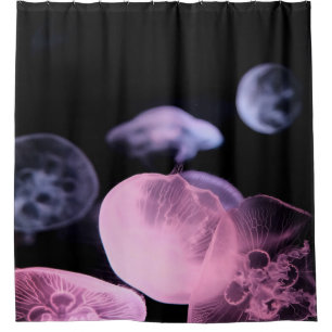 WHITE JELLYFISH IN WATER WITH BLACK BACKGROUND SHOWER CURTAIN