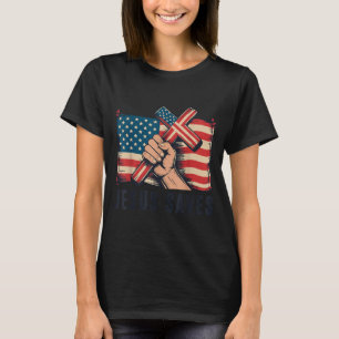 White Jesus Saves American Flag Christian Patrioti T-Shirt
