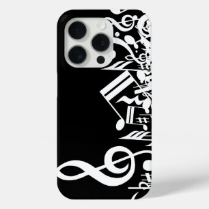 White Jumbled Musical Notes on Black iPhone 15 Pro Case
