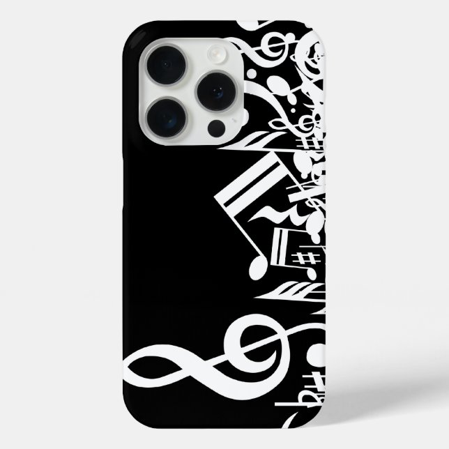 White Jumbled Musical Notes on Black Case-Mate iPhone Case (Back)