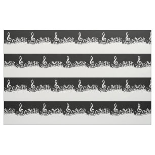 White Jumbled Musical Notes on Black Fabric