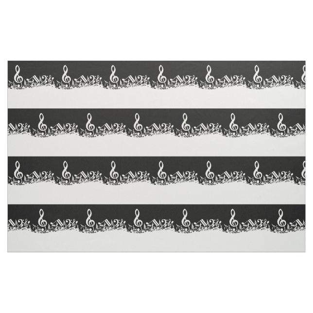 White Jumbled Musical Notes on Black Fabric (Fat Quarter)