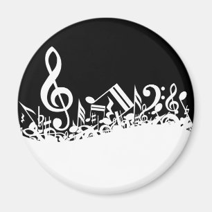 White Jumbled Musical Notes on Black Magnet