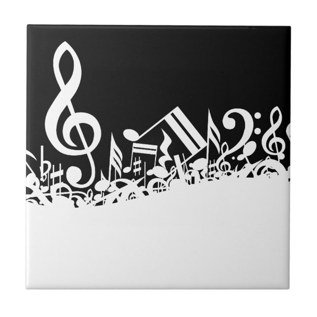 White Jumbled Musical Notes on Black Tile (Front)