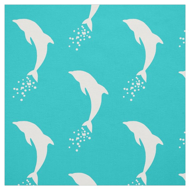 White Jumping Dolphin With Bubbles Fabric (Swatch)