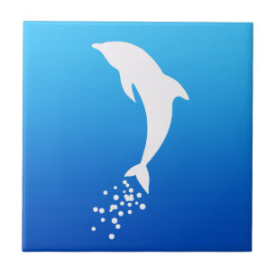 White Jumping Dolphin With Bubbles Tile