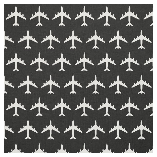 White KC-135 Refueling Jet Aeroplane on Black Fabric (Swatch)