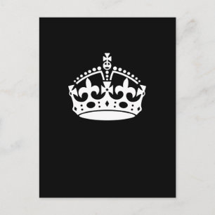 White Keep Calm Crown on Black Postcard