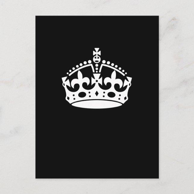 White Keep Calm Crown on Black Postcard (Front)