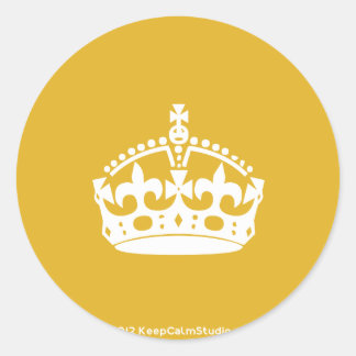 White Keep Calm Crown on Gold Background Classic Round Sticker