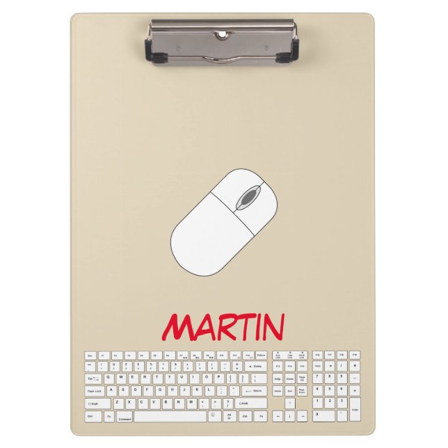 White Keyboard, Mouse & Pencil Clipboard (Front)