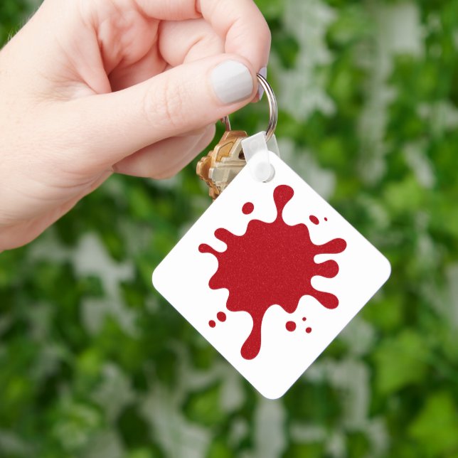 White Keychain with Tomato Red Splatter Accent (Hand)