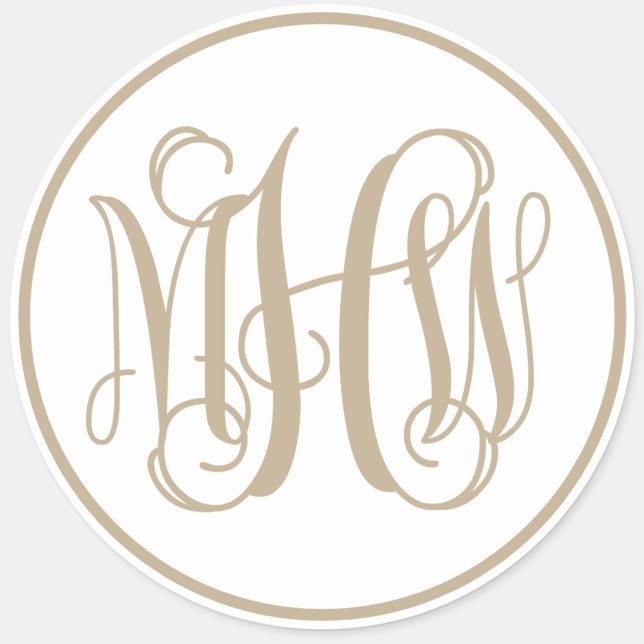 White Khaki Vine Script Monogram, DIY BG Classic Round Sticker (Creator Uploaded)