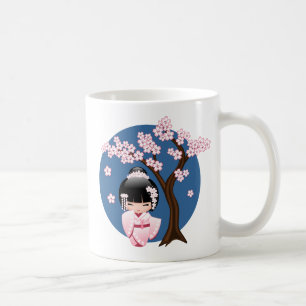 White Kimono Kokeshi Doll - Cute Geisha Girl 2 Coffee Mug