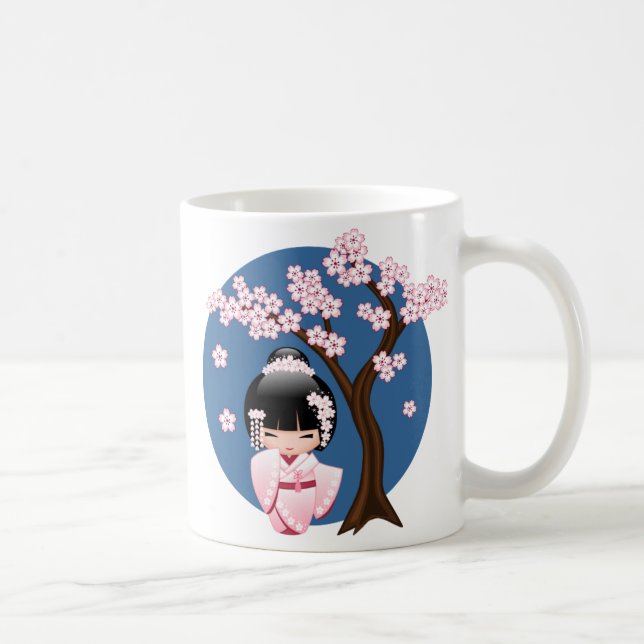 White Kimono Kokeshi Doll - Cute Geisha Girl Coffee Mug (Right)