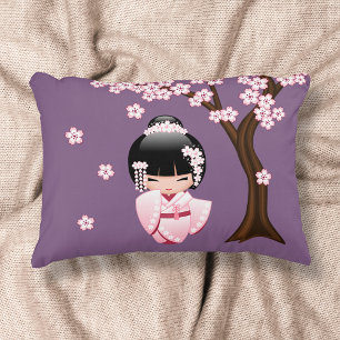 White Kimono Kokeshi Doll - Cute Geisha Girl Decorative Cushion