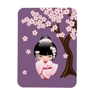 White Kimono Kokeshi Doll - Cute Geisha Girl Magnet