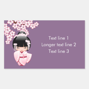 White Kimono Kokeshi Doll - Cute Geisha Girl Rectangular Sticker
