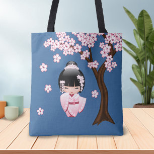 White Kimono Kokeshi Doll - Cute Geisha Girl Tote Bag