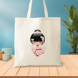 White Kimono Kokeshi Doll - Cute Geisha Girl Tote Bag