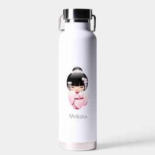 White Kimono Kokeshi Doll - Cute Geisha Girl Water Bottle