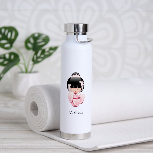 White Kimono Kokeshi Doll - Cute Geisha Girl Water Bottle (Yoga (Rotated))