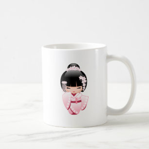 White Kimono Kokeshi Doll - Japanese Geisha Girl Coffee Mug