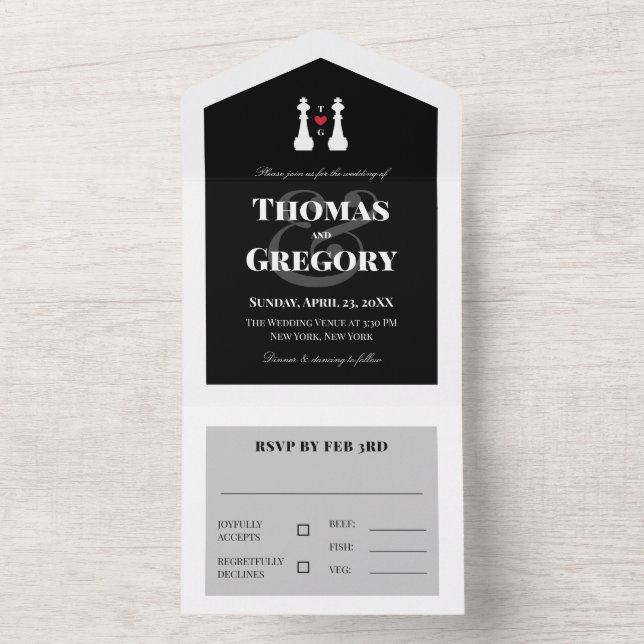 White King Chess Pieces Gay Wedding All In One Invitation (Inside)