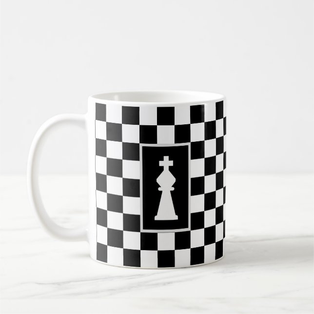 White King on Black & White Chess Coffee Mug (Left)