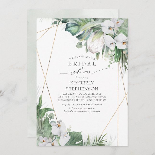 White King Protea Orchids Tropical Bridal Shower Invitation (Front/Back)