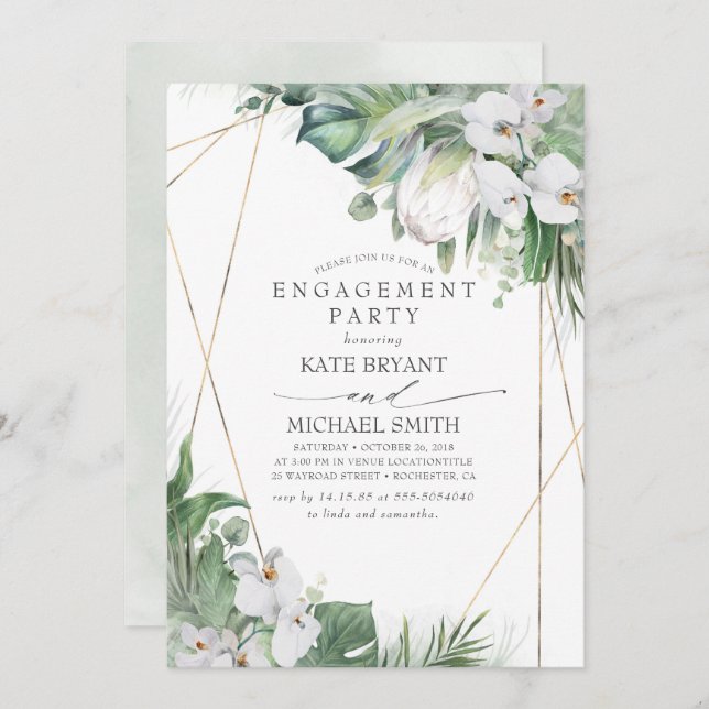 White King Protea Orchids Tropics Engagement Party Invitation (Front/Back)